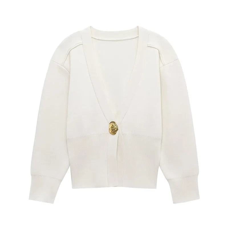 HH Woman Autumn Long Sleeves Slim Casual Sweater High Street Coat Women Solid Single Button Deep V-Neck Knitted Cardigan