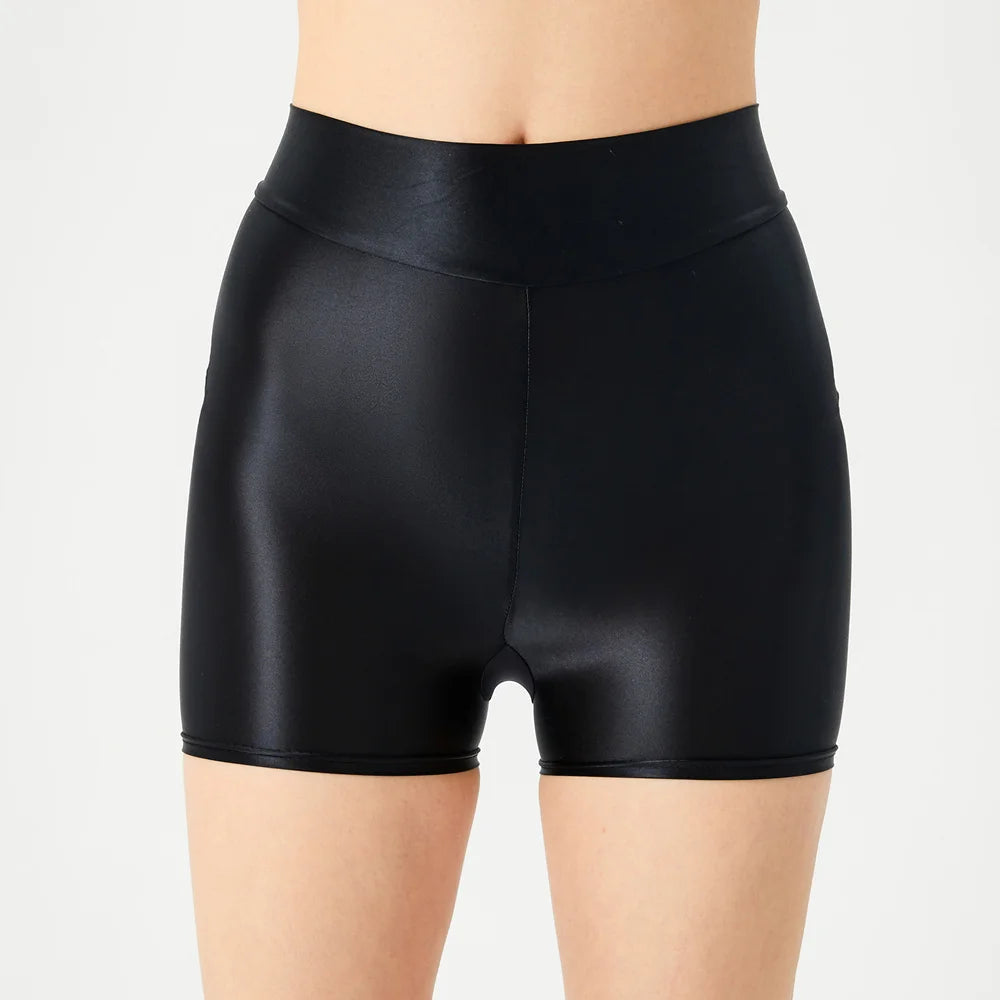 Sexy Women Stain Smooth Yoga Elasitc Shorts Oil Glossy Shiny Tight Casual Beachwear Fitness Short Safety Underwear
