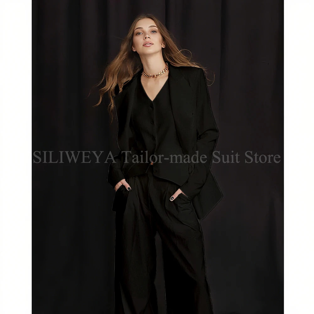 Luxury White Women's Suits 3 Piece Jacket Pants Vest Single Breasted Female Clothing Smart Office Lady Slim Fit Blazers Sets