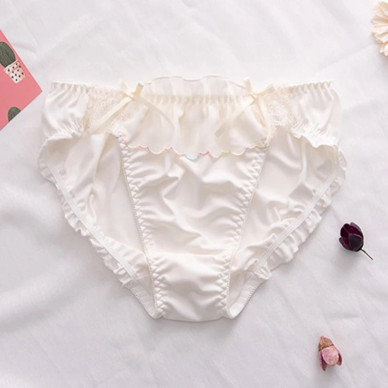 Milk Silk Cute Lovely Sweety Women's Panties High Elasticity Breathable Soft Smooth Underwear Low Waist Ruffle Edge Breifs