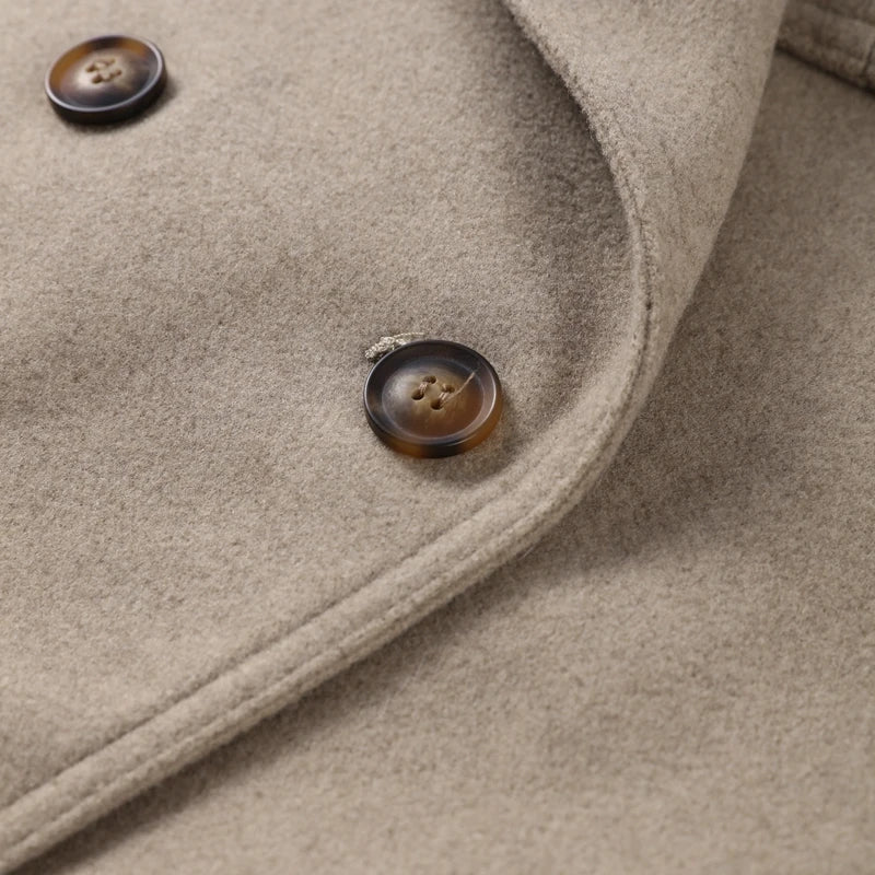 Elegant Stand Collar Long Woolen Coat Women Loose Full Sleeve Single Breast Warm Overcoat 2026 Spring Lady Outwear New