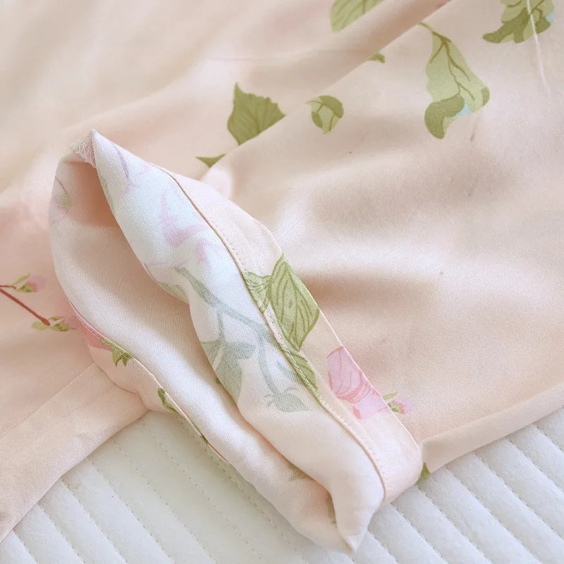 2023 Spring/Summer New Women's Pajama Set Gongsatin Cotton Women's Pajama Silk 100% Viscose Polka Dot Print Sleepwear 2-Piece