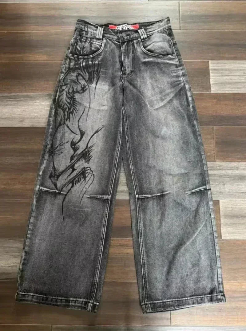 American Fashion Hip Hop Joker Loose Jeans Women Street Y2K New Casual Punk Rock Oversized Wide-leg Pants Unisex Mopping Jeans