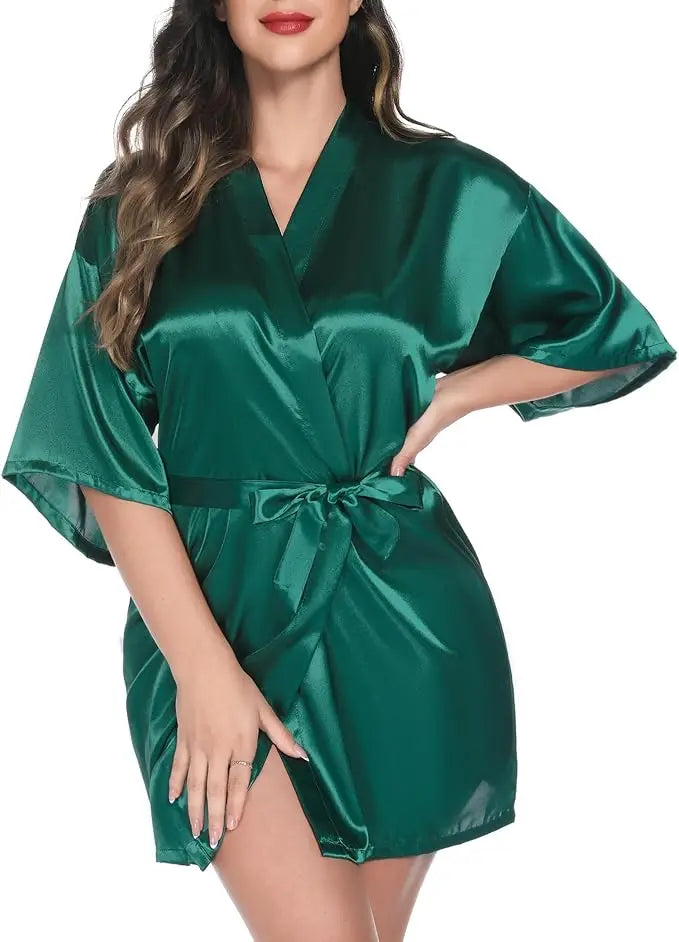 Satin Robe Female Intimate Lingerie Sleepwear Silky Bridal Wedding Gift Casual Kimono Bathrobe Gown Nightgown Sexy Nightwear
