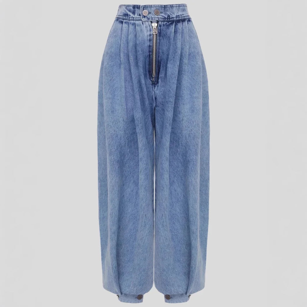 Jeans Women Denims Bloomers Pants Zipper High Waist Washed Distressed Female Vintage Ankle Length Trousers 2025 Streetwear