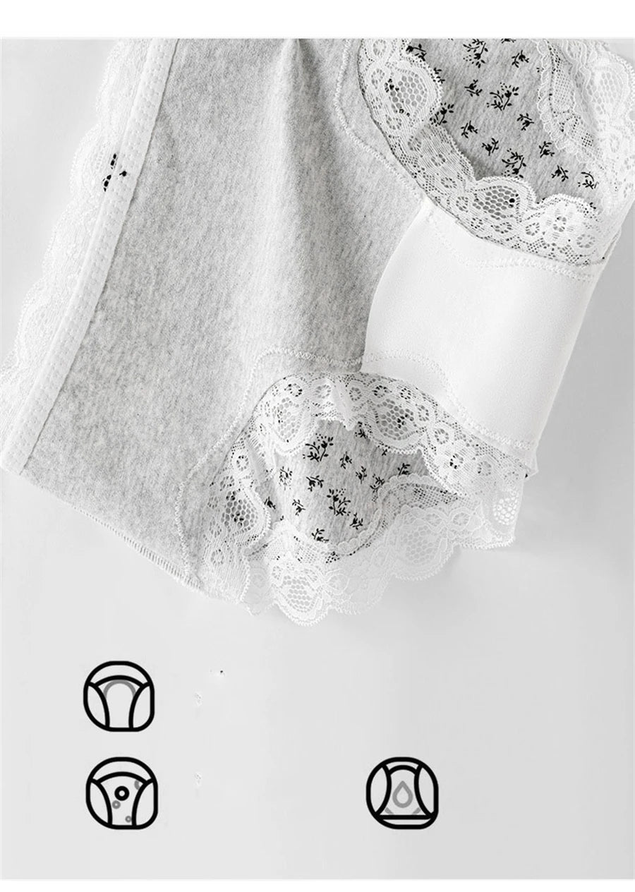 3Pcs Floral Cotton Crotch Panties Women's Underwear Cute Bow Brief Mid Waist Breathable Sexy Lace Female Lingerie Panties