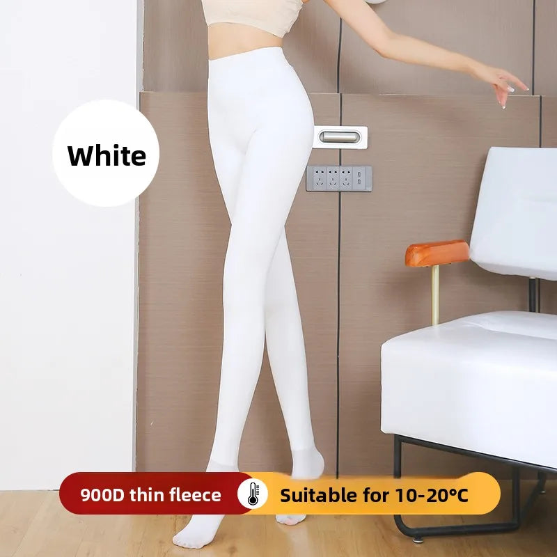 Autumn Winter Water Light Sos Thiened Fce Women's One-Piece l White Inteated Leggings Nylon Base Pants