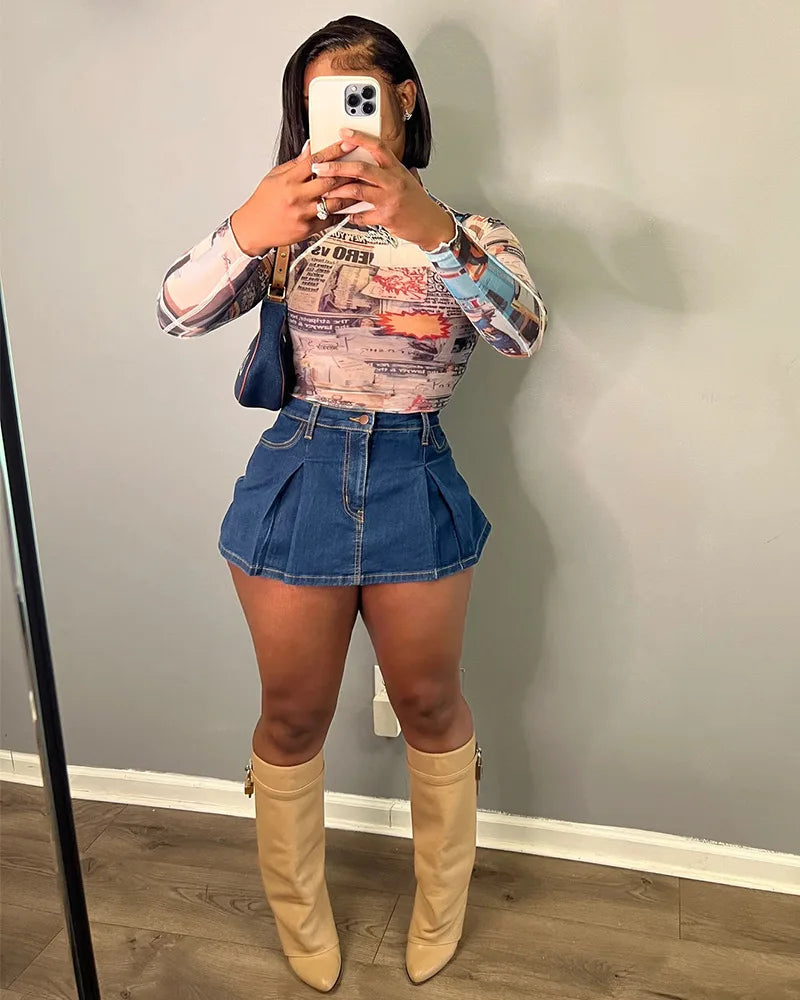 Denim Shorts Pleat Skirts Women Cargo Pant High Waist 2025 Winter Clothes Y2K Streetwear Denim Jean Short Tie Dye Pants Skort