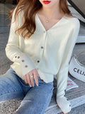 2025 Autumn And Winter Casual Sweater V Neck Women Korean Fashion Tops Long Sleeve Solid Basic Knitted Cardigan Female