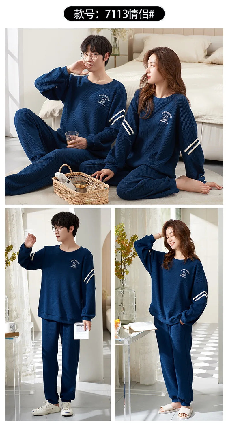 Couple Long Sleeves Sleepwear Autumn Winter Cotton Pajama Sets Print Pants Homewear Kawaii Clothes 2 Piece Sets Nightwear Lovers