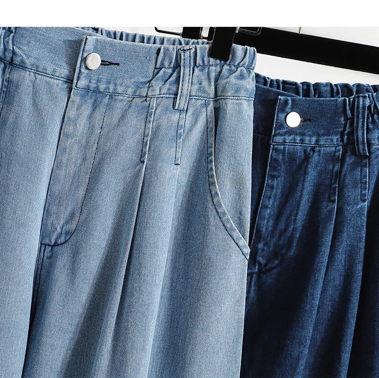 Oversized Women Jeans Spring Elastic Waist Wide Leg Loose Denim Harem Pants Large Size Female Baggy Pants