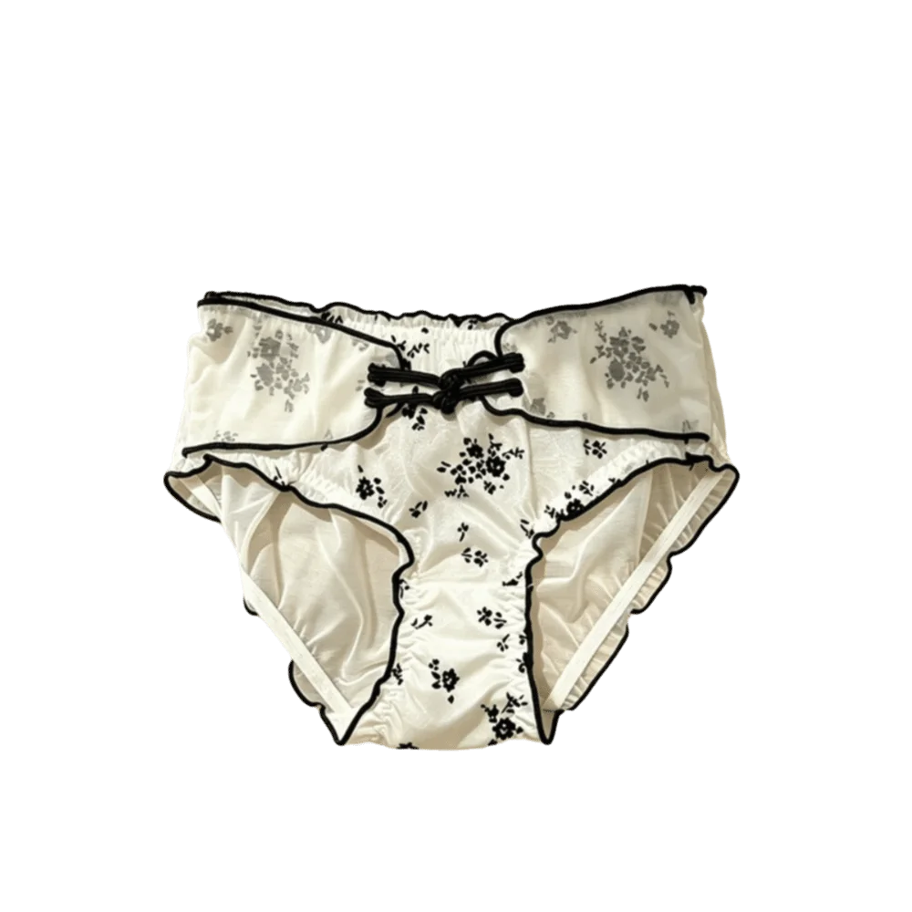Lingerie Low Waist Women Underwear Ruffle Mesh Chinese Style Briefs Buckle Design Transparent Ice Silk Panties Retro Style