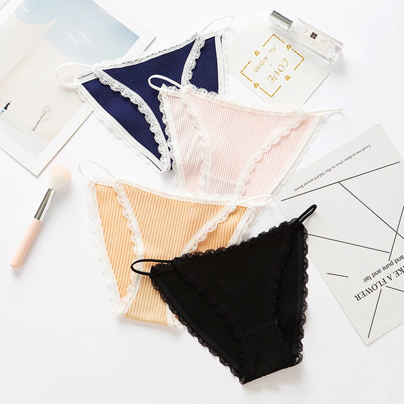 Thin Strap Hollow Lace Panties Women Sexy Briefs Soft Lingerie Low Rise Panties Breathable Female Underwear Solid Underpants