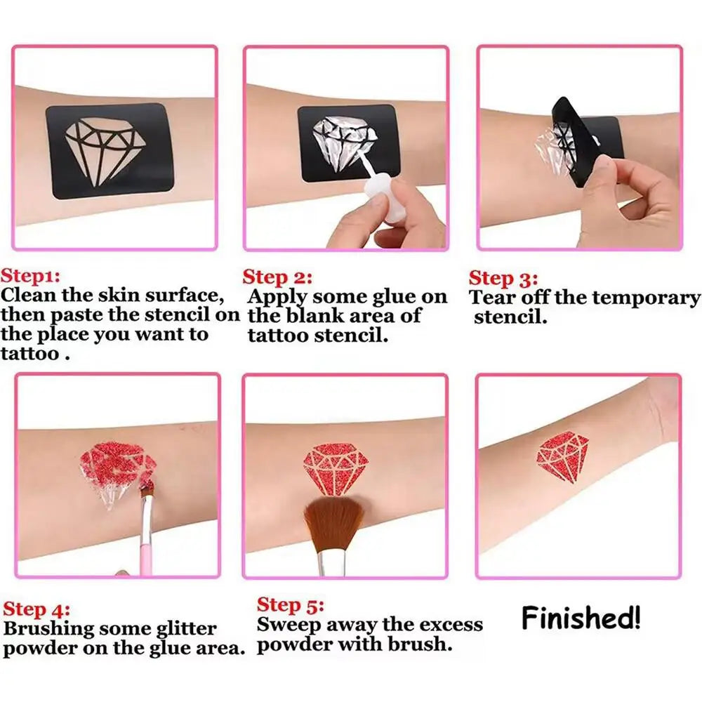 36 colors Colorful Glitter Temporary Tattoo Set Glitter Powder Makeup Brush Tattoo Glue Tattoo Party Face Body Art Kits For Kids