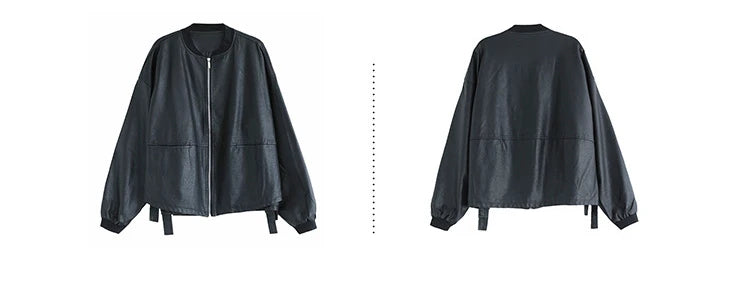 Amax luluE 2024 Autumn Fashion Biker Clothes Womens Loose Vintage Faux Leather Jackets Luxury Punk Pu Coats Black Big Outerwear