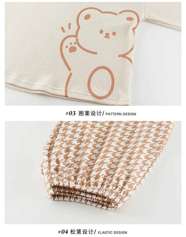 Couple Long Sleeves Sleepwear Autumn Winter Cotton Pajama Sets Print Pants Homewear Kawaii Clothes 2 Piece Sets Nightwear Lovers