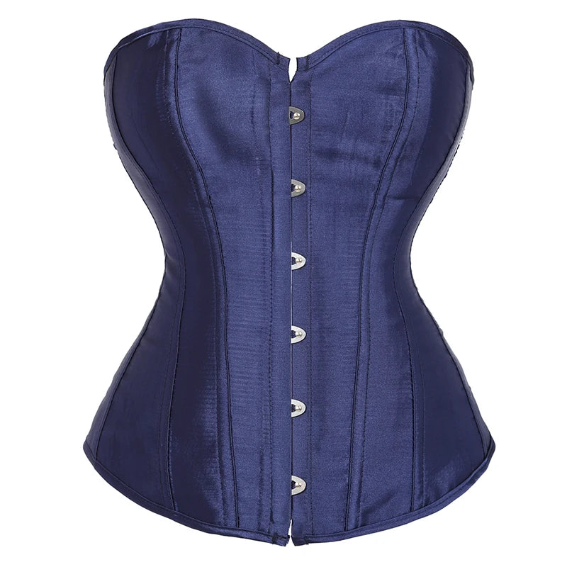 Caudatus Blue Corsets Top For Women Bustiers Overbust Satin Sexy Costume Corselet Brocade Vintage Style Korsett Plus Size