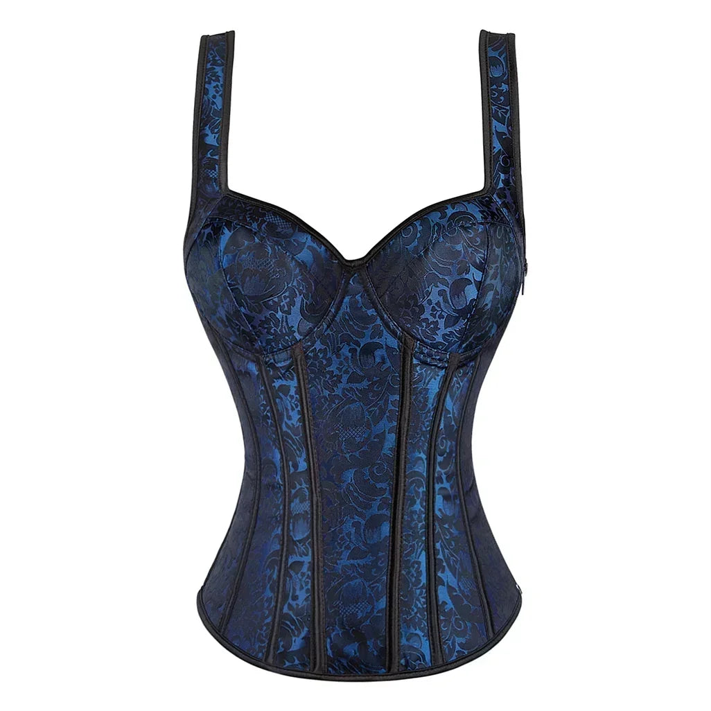 Women's Corsets Flower Embroidery Corset Vintage Strap Bustier Jacquard Zip Corsage Push Up Korsett Lace Bustiers Party Costume