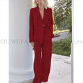 Elegant Light Blue Linen Women Suit Single Brested Jacket Pants 2 Piece Female Clothing Loose Casual Office Lady Balzer Set