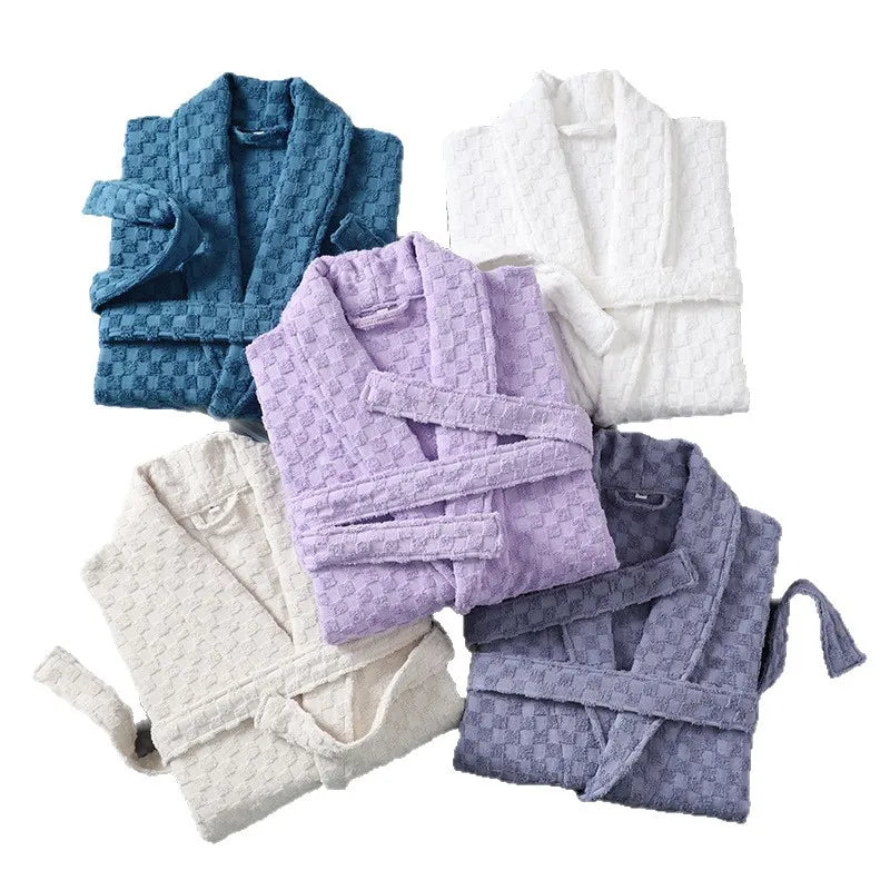 Cotton Bathrobe Towel Material Water Absorbent Quick-Dry Sleep Robes for Couples Spring and Autumn Bath Towel