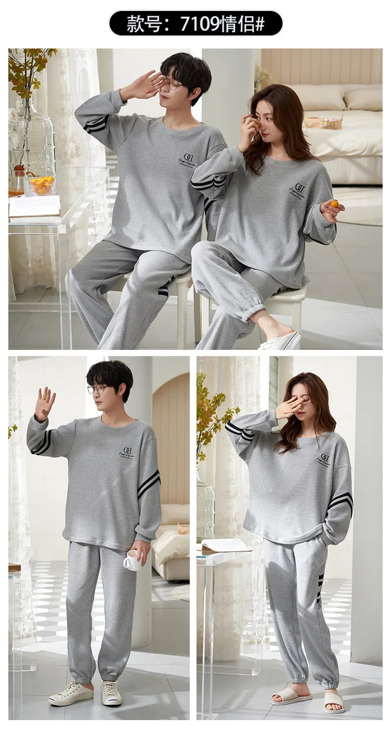 Couple Long Sleeves Sleepwear Autumn Winter Cotton Pajama Sets Print Pants Homewear Kawaii Clothes 2 Piece Sets Nightwear Lovers