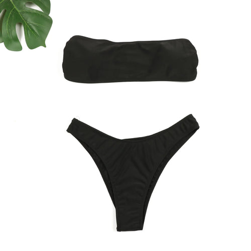 2025 Sexy Two-piece Low Waist Swimwear New Solid Bandeau Bikini  Women's Push Up Beachwear Female Swimsuit Backless Bathing Suit
