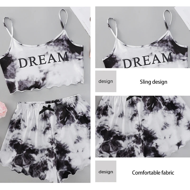 Two Piece Women's Printed Sleeveless Casual Pajama Set Summer Women's Suspender and Camouflage Shorts Fashion Pajama Set