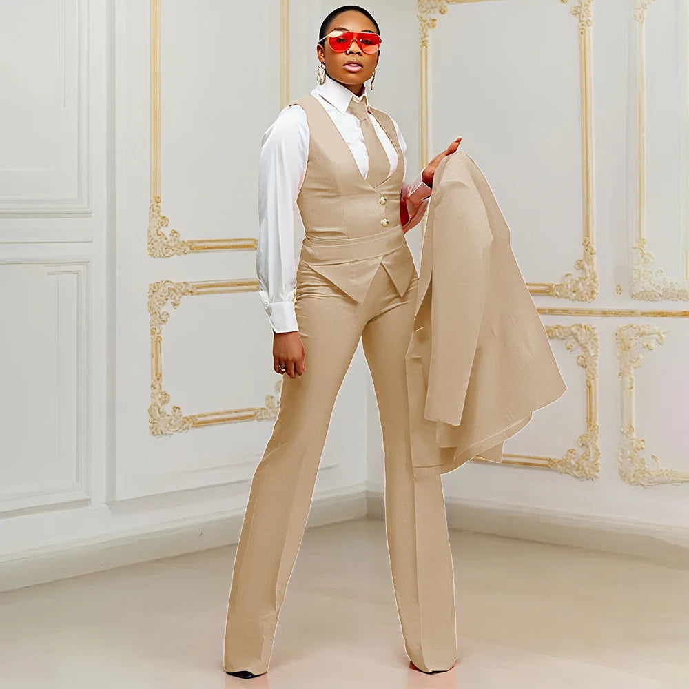 Orange Women's Suits Customized Plus Size Formal Single-breasted Peaked Lapel Three Pieces (Jacket+Pants+Vest) Office Lady Set
