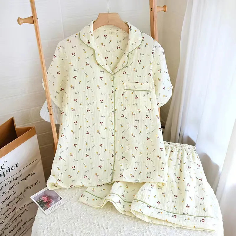 2023 Winter Women's Long Sleeved Pants Pajamas 100% Cotton Tulip Printing Home Service Set Simple Comfortable Pajamas Set