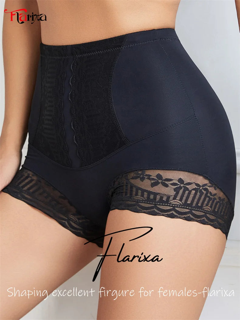 Flarixa High Waist Lace Flat Belly Shorts For Women Slimming Panties Shapewear Tummy Control Underwear Female Hip Lifting Pants