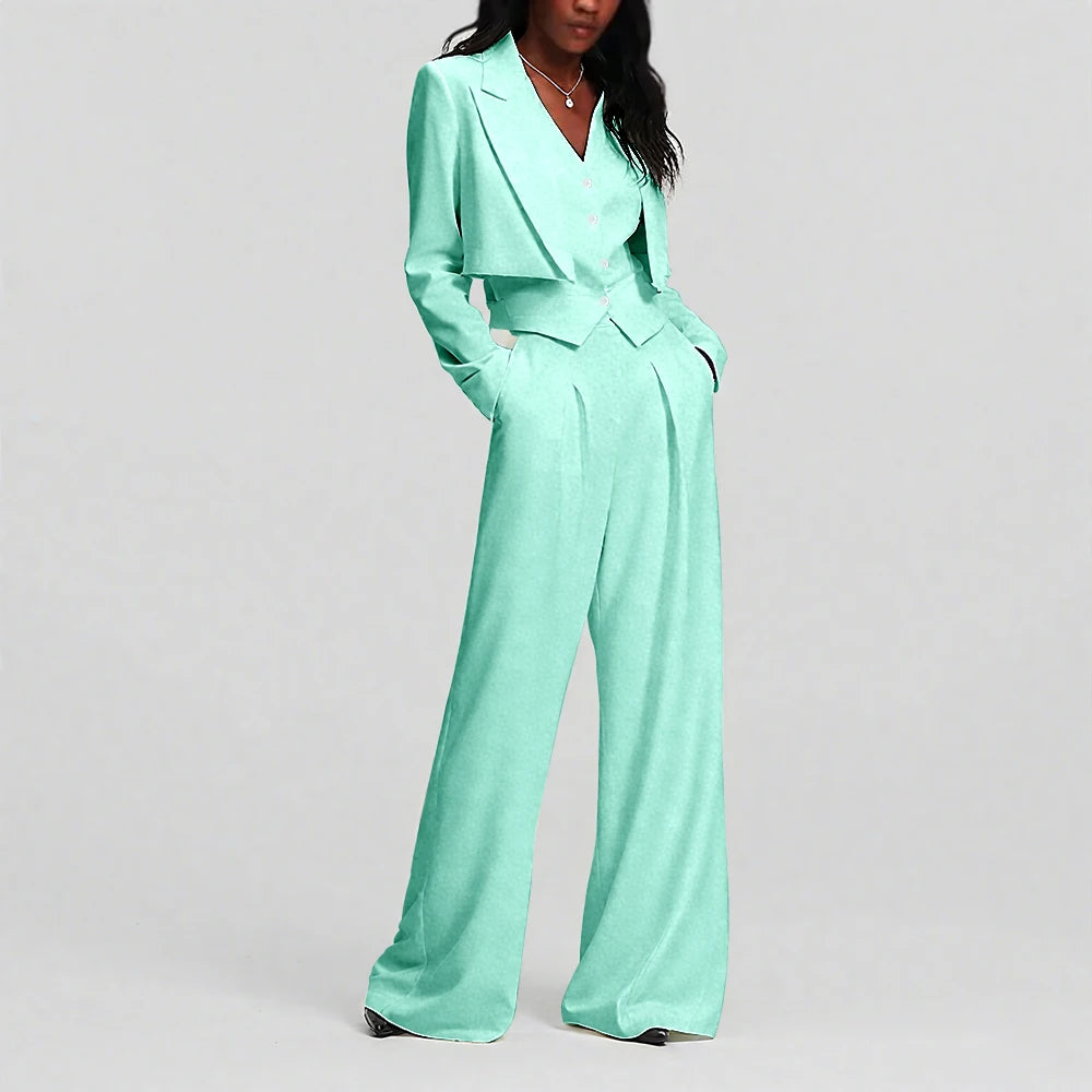 Elegant Ivory White Single Button Women Pants Set New Female Three Pieces(Blazer+Trousers+Vest) conjuntos para mujeres 3 piezas