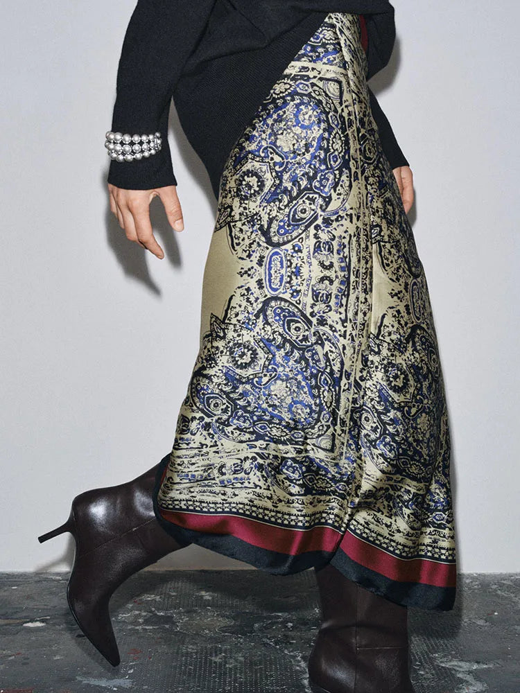 Autumn New Arrival ZA2025 Women's Faionable Versatile Paisley Wrap Skirt f-length Skirt 90700 330 Ethnic Stage Costume