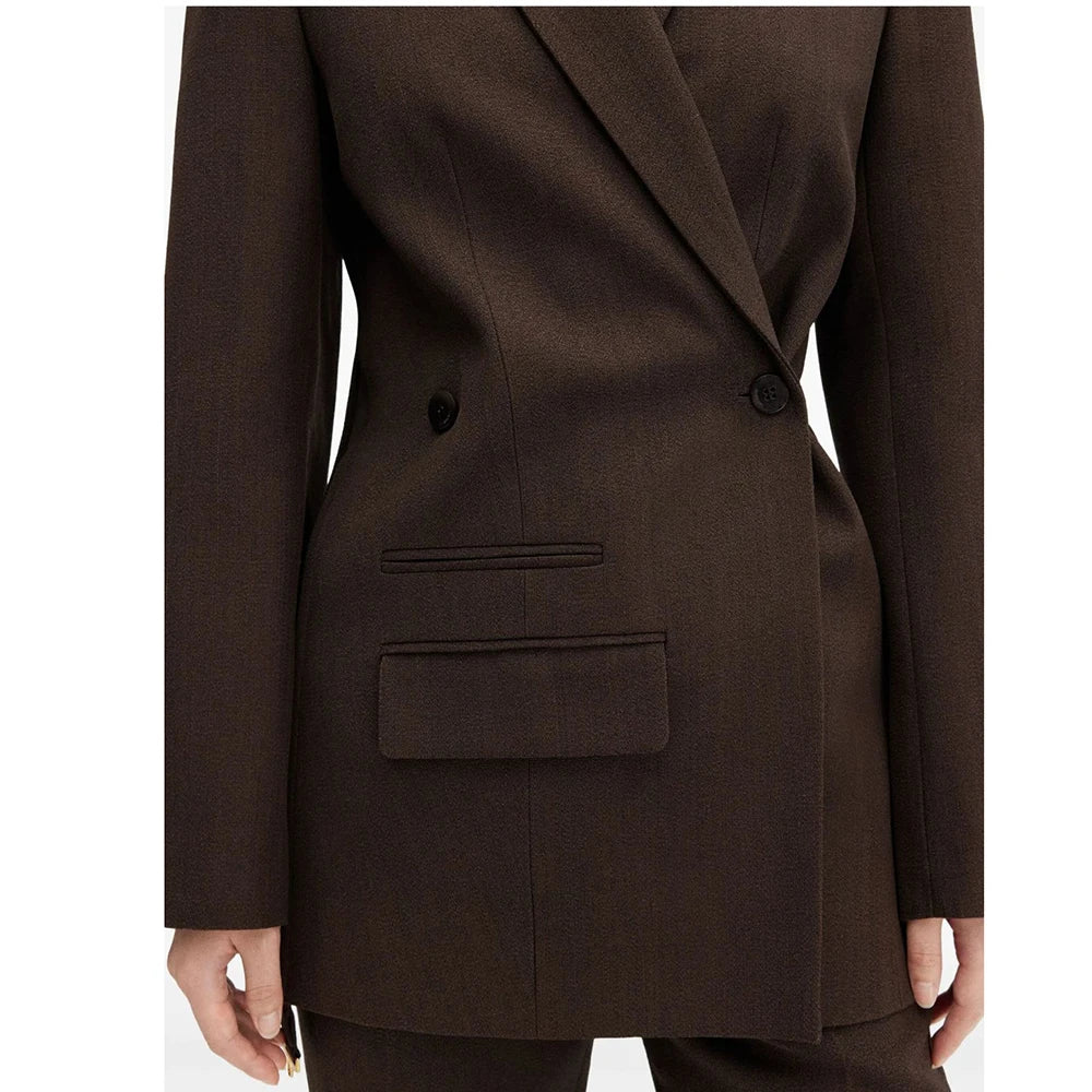 Elegant Brown Women Suits Formal Double Breasted Slim Fit Blazer Elegant Office Lady 2 Piece Jacket Pants Outfits Clothing
