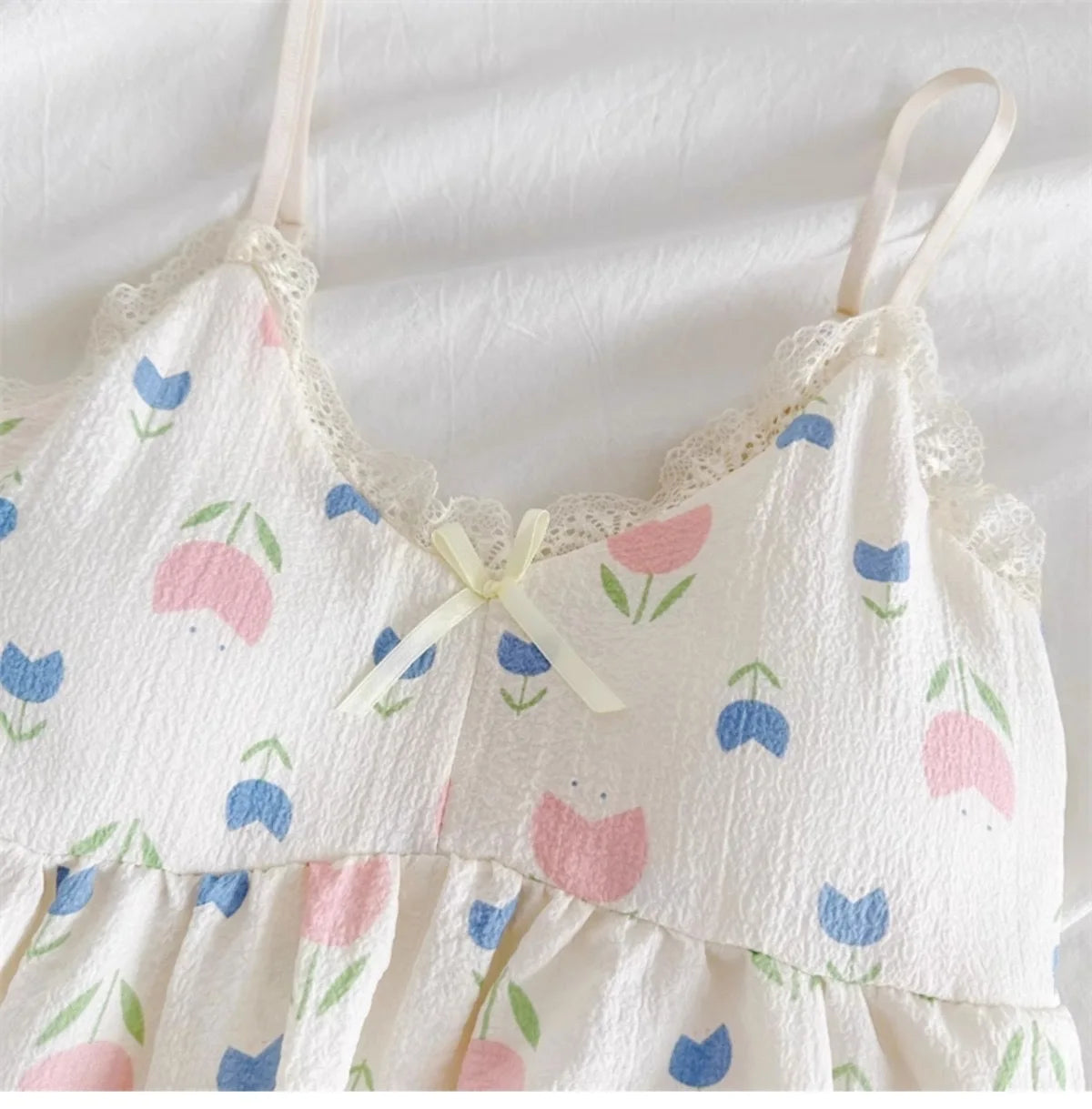 With Chest Cushion Halter Nightgown Female Summer Floral Breathable Thin Section of the Princess Style Loose Knee-Length Pajamas
