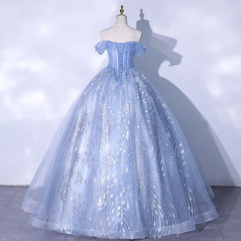 One Shoulder Evening Dress 2026 Summer New Haze Blue Vocal Art Exam Piano Performance Puffy Skirt Annual Meeting Evening Dress
