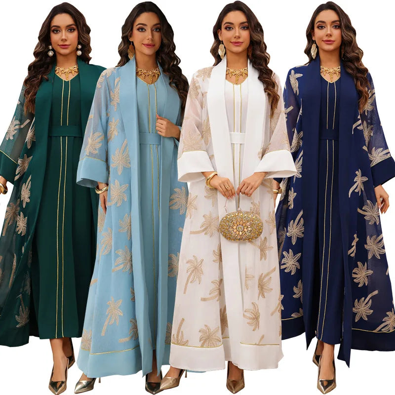 Eid Women Dress Muslim Abaya 2 Piece Set Musulman Ensembles Party Jalabiya Ramadan Abayas Vestidos Largos Kaftan Arab Long Robe