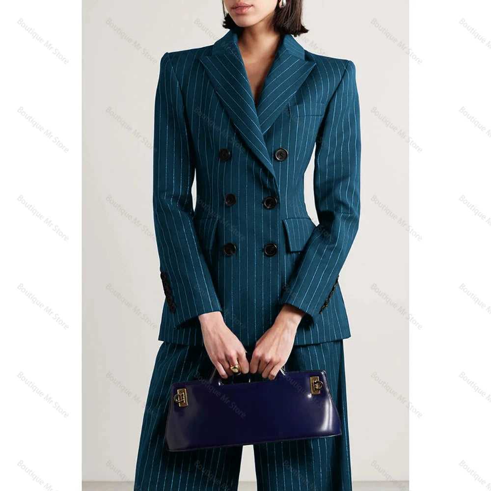 Slim Chic Double Breasted Women Pants Set High-end Female Two Pieces(Jacket+Trousers)أطقم بناطيل