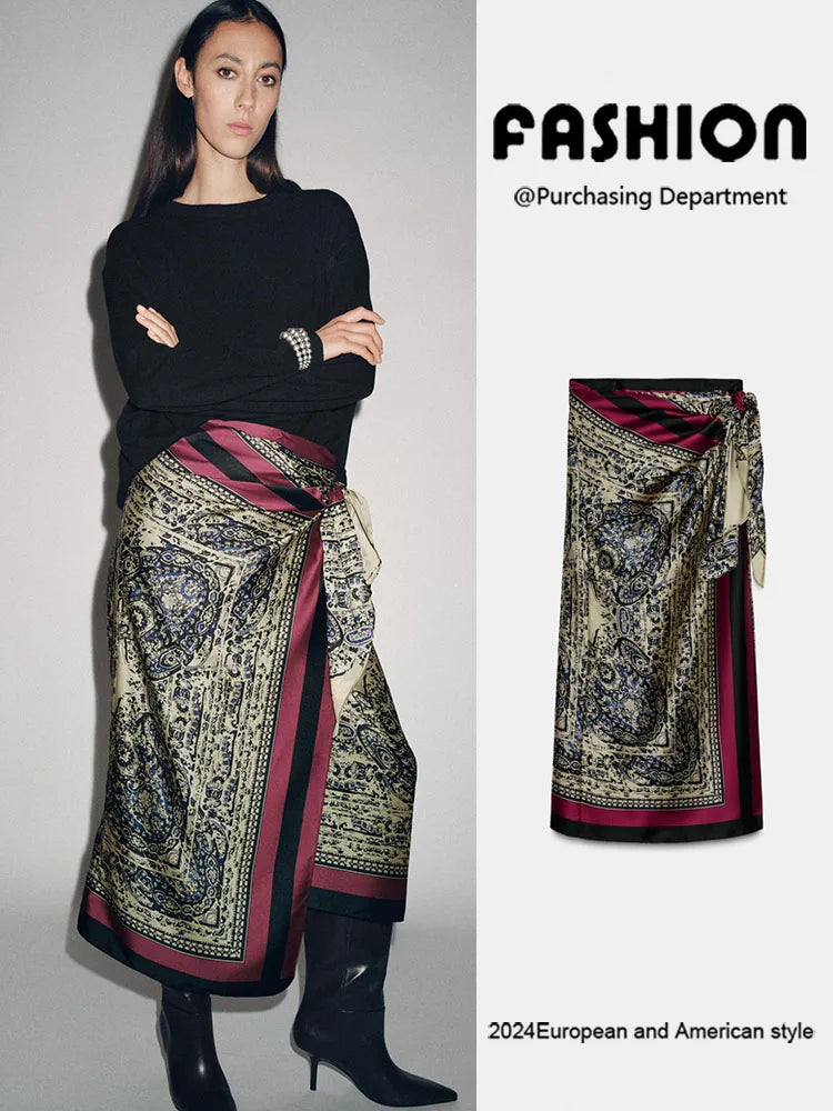 Autumn New Arrival ZA2025 Women's Faionable Versatile Paisley Wrap Skirt f-length Skirt 90700 330 Ethnic Stage Costume