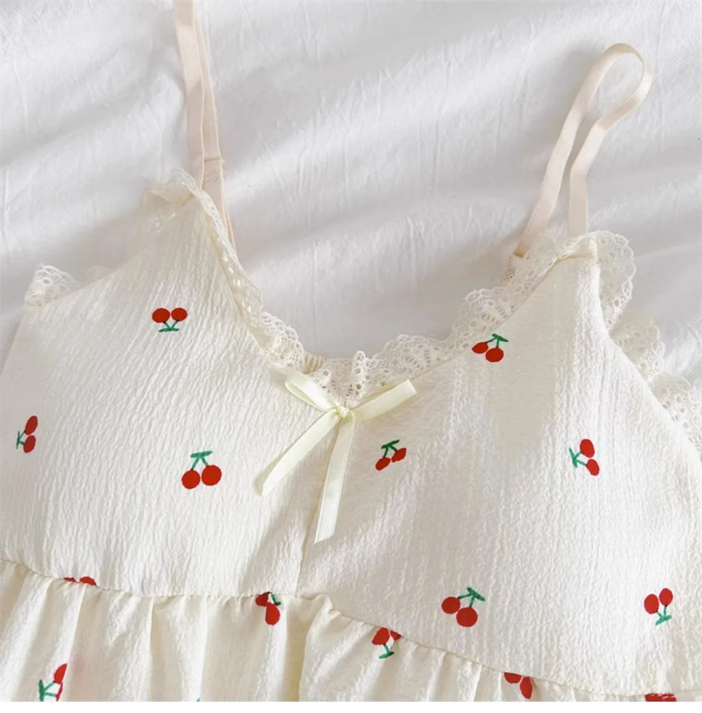 With Chest Cushion Halter Nightgown Female Summer Floral Breathable Thin Section of the Princess Style Loose Knee-Length Pajamas