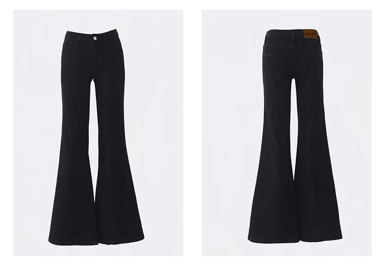 KSTUN 2025 New Low Waist Boot Cut Jeans For Women Fashion Stretch Denim Flared Pants Black Casual Female Bell Bottom Trousers