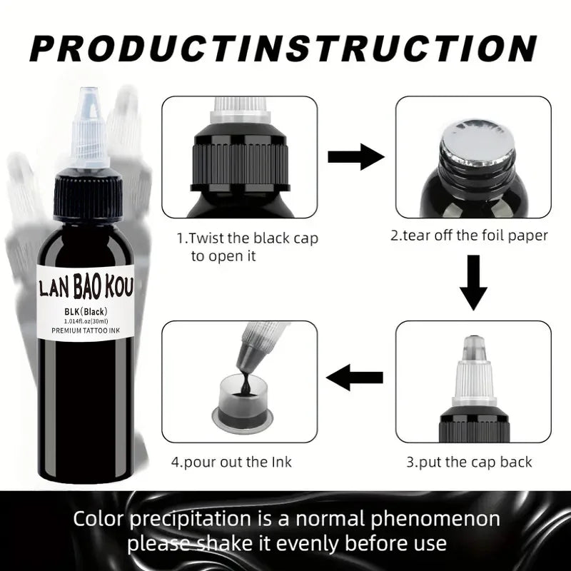 2pcs 30ml black Tattoo Ink Pigment with  BodyArt Tattoo Kits Professional Beauty Paints Makeup Tattoo Supplies Semi-permanent