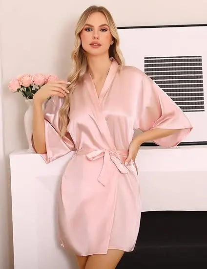 Wedding Party Team Bride Robe Without Letters Kimono Satin Pajamas Bridesmaid Plain Bathrobe SP088