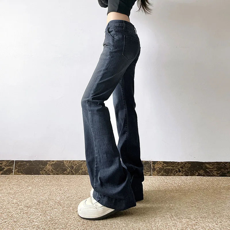 Sexy Low-Waisted Skinny Jeans Women Vintage Americana Y2K Denim Flares Pants Female Streetwear Slim-Fitting 2000S Jean Trousers