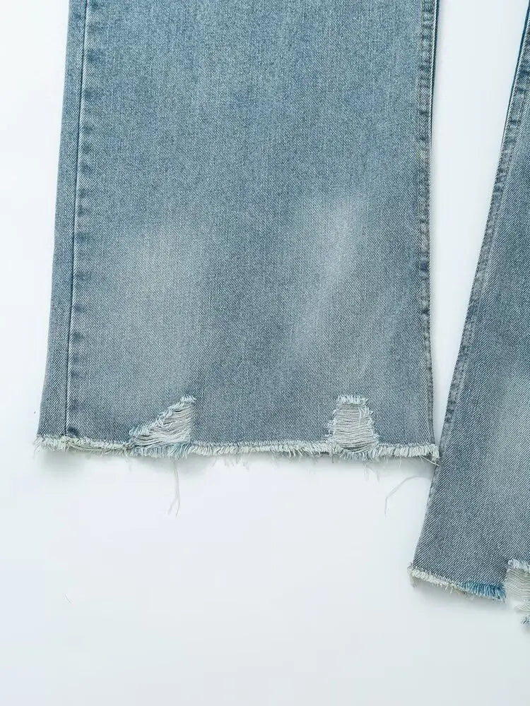 YENKYE New Women Fashion Ripped Wide Leg Jeans Vintage High Waist Pockets Female Denim Pants Autumn Trousers pantalones