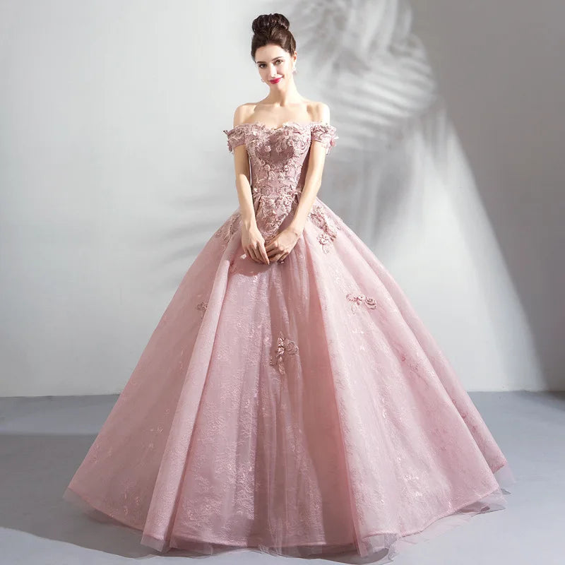 Long Wrap Pink Of Shoulder Lady Girl Women Prom Dress Party evening Dress Performance Dress Wedding Sand Bridesmaid Guest Dress