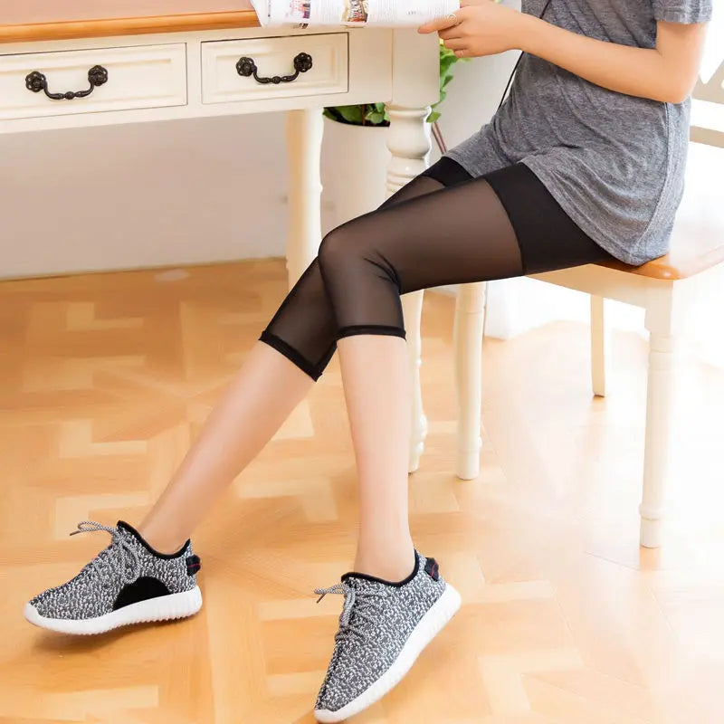 Women Safety Pants Summer Mesh Stretch Leggings Sports Fitness Skinny Pants 3/4 Length Leggings Capri Pants Thin Modal Pants