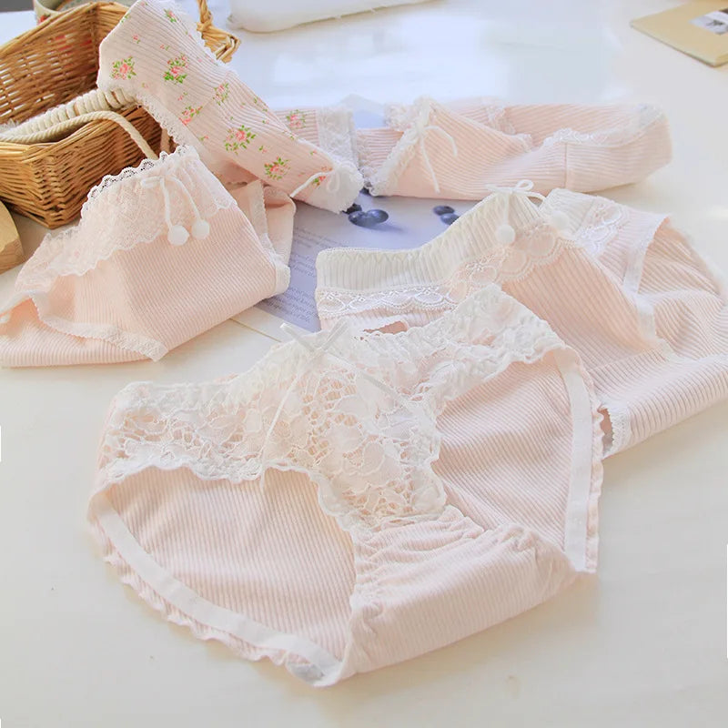 5Pcs/Set Lace Edge Underwear Women Cotton Panties Female Underpants Sweet Girls Briefs Breathable Soft Shorts Sexy Lingerie