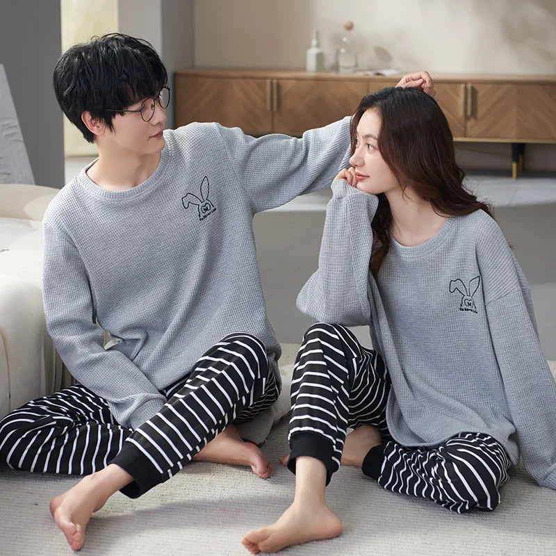Couple Long Sleeves Sleepwear Autumn Winter Cotton Pajama Sets Print Pants Homewear Kawaii Clothes 2 Piece Sets Nightwear Lovers