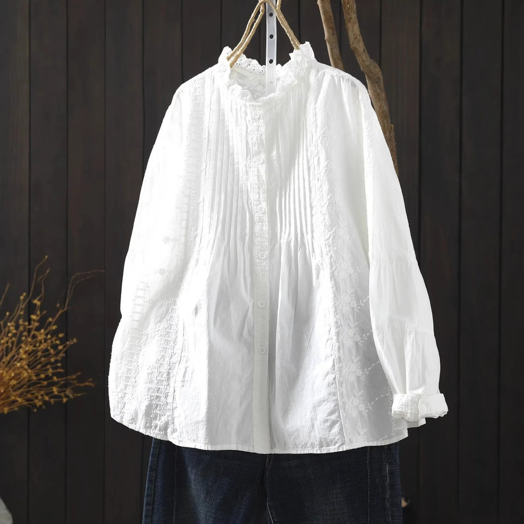 Fall clothes 2026 women cotton fine elegant blouses for women boho long sleeve lace embroider white blouses for lady tops