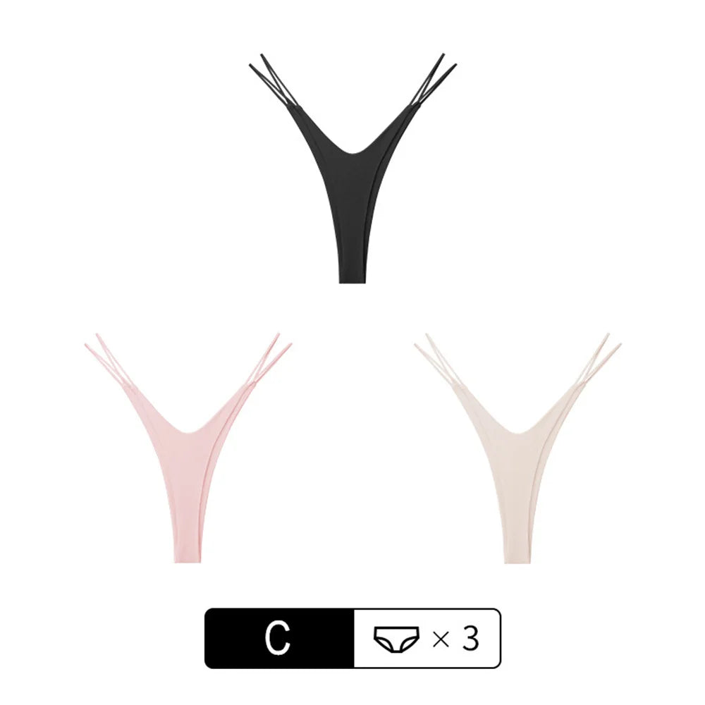 3Pcs/Pack Double Thin Strap Women's Sexy Hot Underwear Low Waist Double Layer Cotton Thong High Cut Seamless Sports G-string